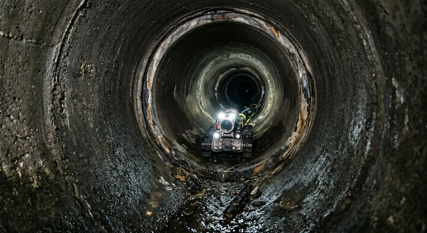Robotic sewer camera inspecting pipe interior for Sewer Line Repair in Ridgefield